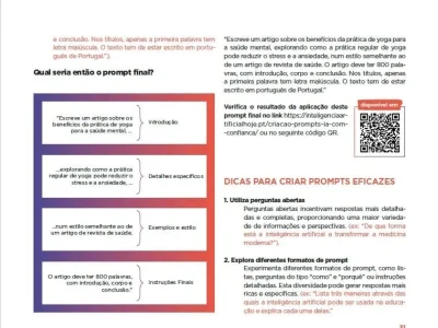 Exemplo prático de construção de um prompt eficaz para gerar conteúdo com IA, dividido em introdução, detalhes, estilo e instruções finais.