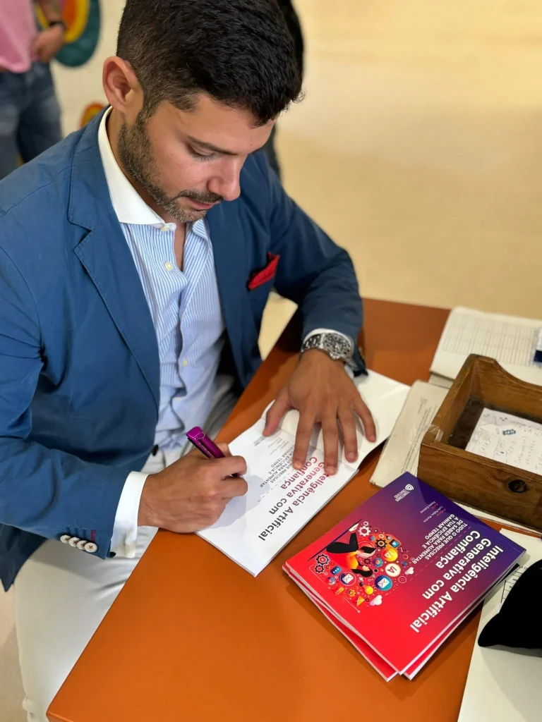 Pedro Esteves a autografar o livro Inteligência Artificial Generativa com Confiança.