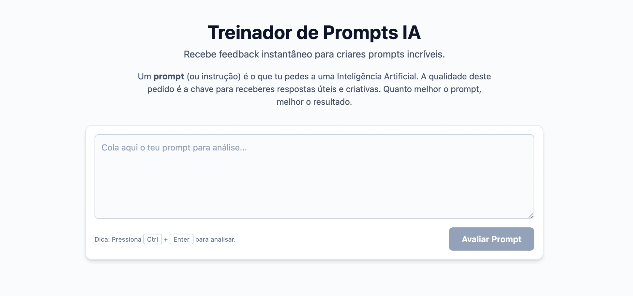 Treinador de Prompts do IA Hoje para melhorar pedidos à Inteligência Artificial