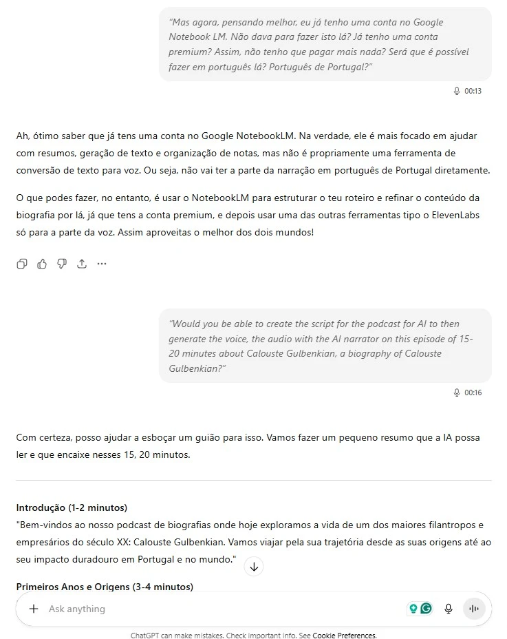 Planeamento do episódio no ChatGPT e conceito visual inicial