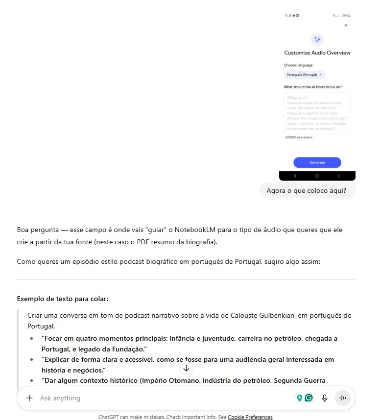 Geração de áudio narrativo com o NotebookLM