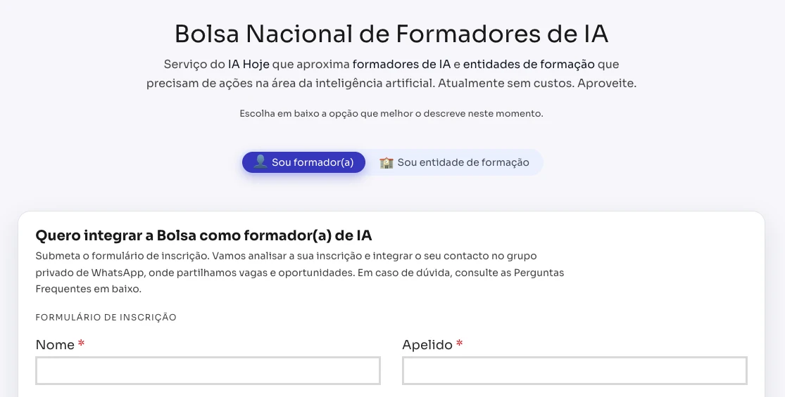 Bolsa Nacional de Formadores IA Hoje