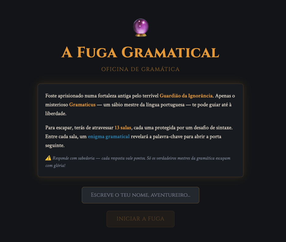 Enigma Gramaticus Quest, aplicação de gramática com gamificação e Inteligência Artificial