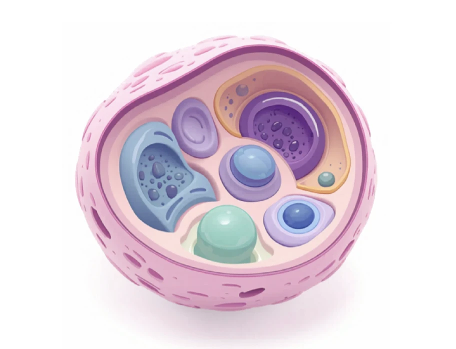 Ilustração de uma célula eucariótica gerada por IA generativa em tons pastel