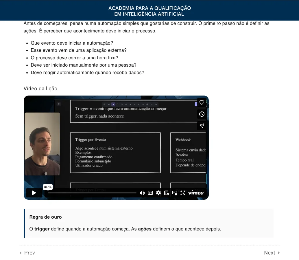 Lição de automações no HUB da IA da AQIA