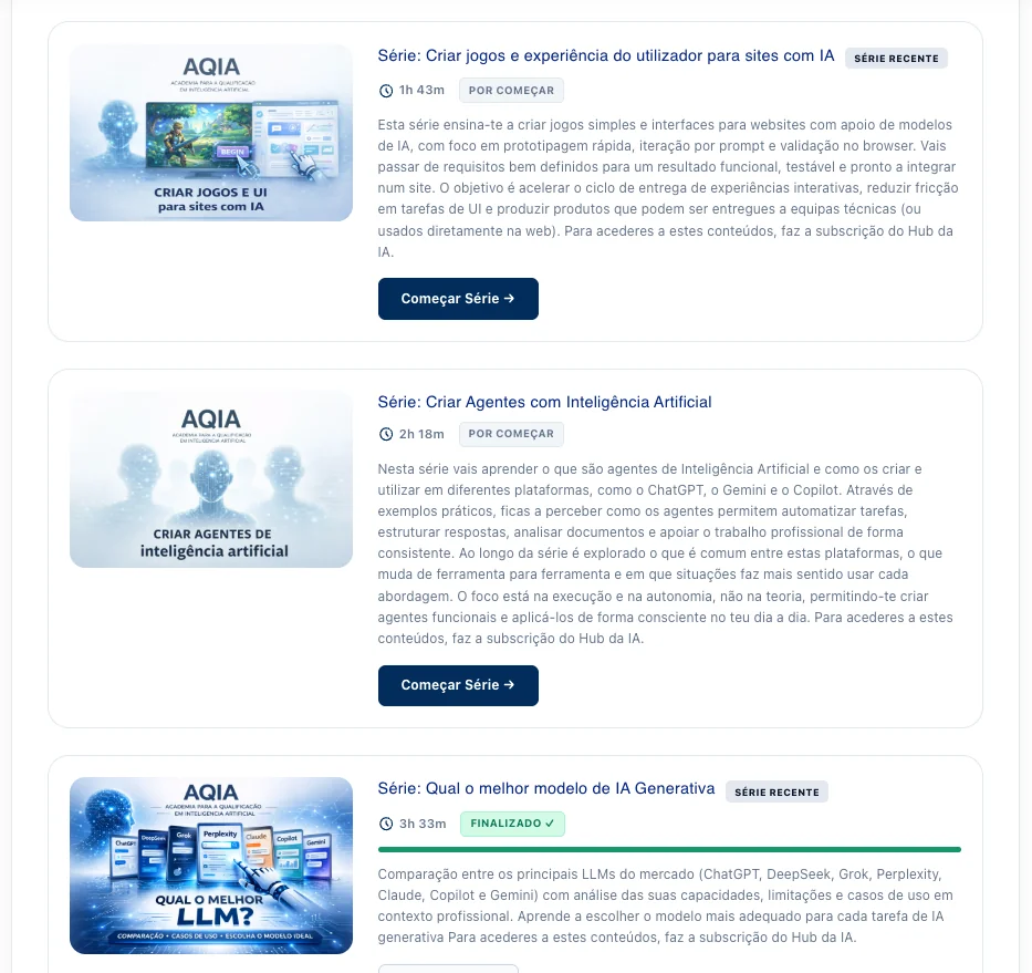 Séries de agentes e modelos de IA no HUB da IA da AQIA