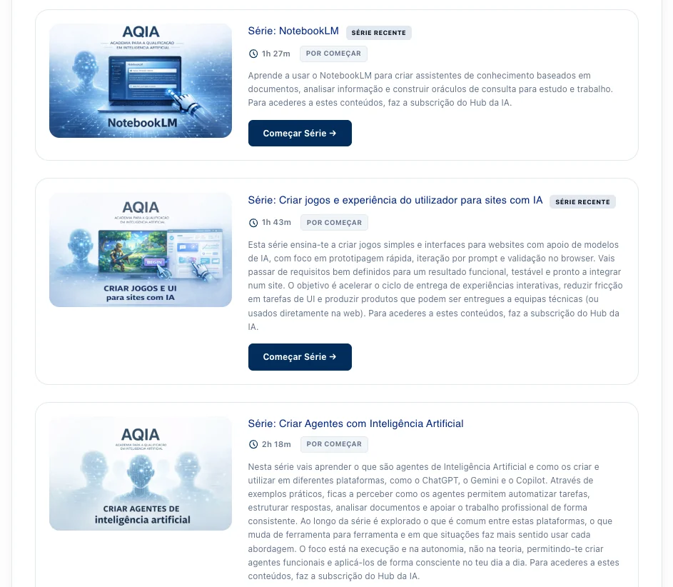 Séries de NotebookLM, jogos e agentes no HUB da IA da AQIA