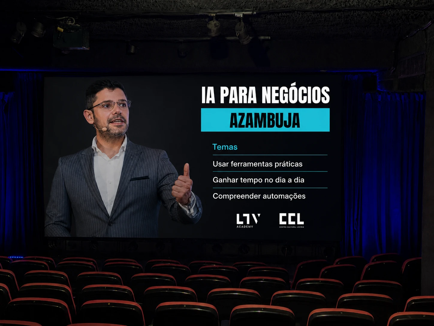 Sala do Centro Cultural Lezíria para a formação IA para negócios na Azambuja