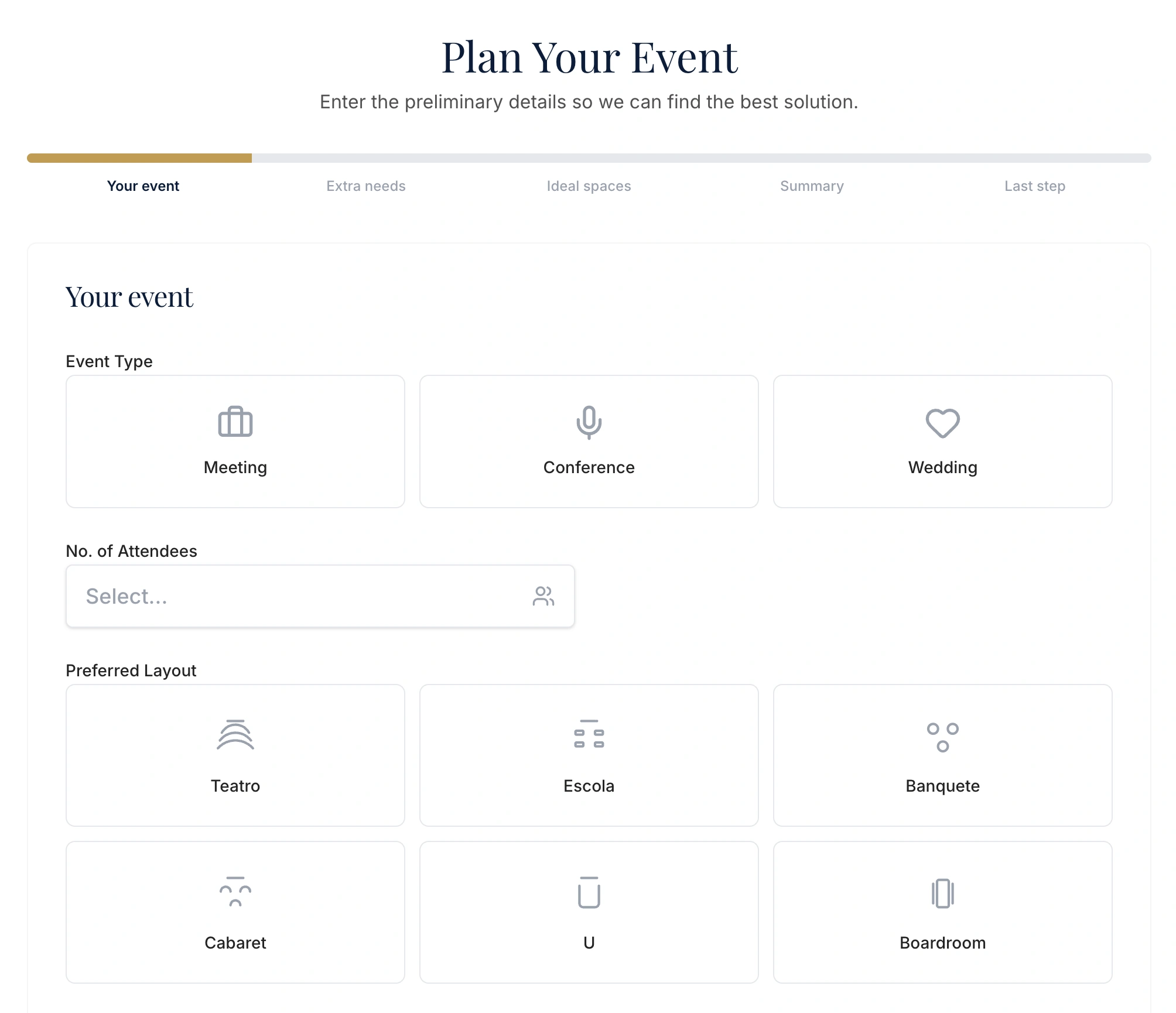 Exemplo de formulário inteligente para pedidos de eventos em hotéis