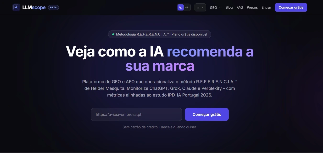 Página principal da plataforma LLMscope